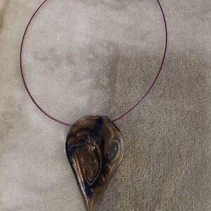 Handmade Glass Teardrop Pendant Necklace in Purple and Blue